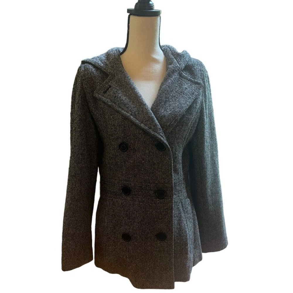 Woman's Esprit Black and White Houndstooth Wool Blend Pea Coat Size Medium